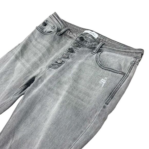 Kancan Harlo Mid Rise Flare Jeans Light Gray Knee Holes Size 13/30 - Picture 2 of 10